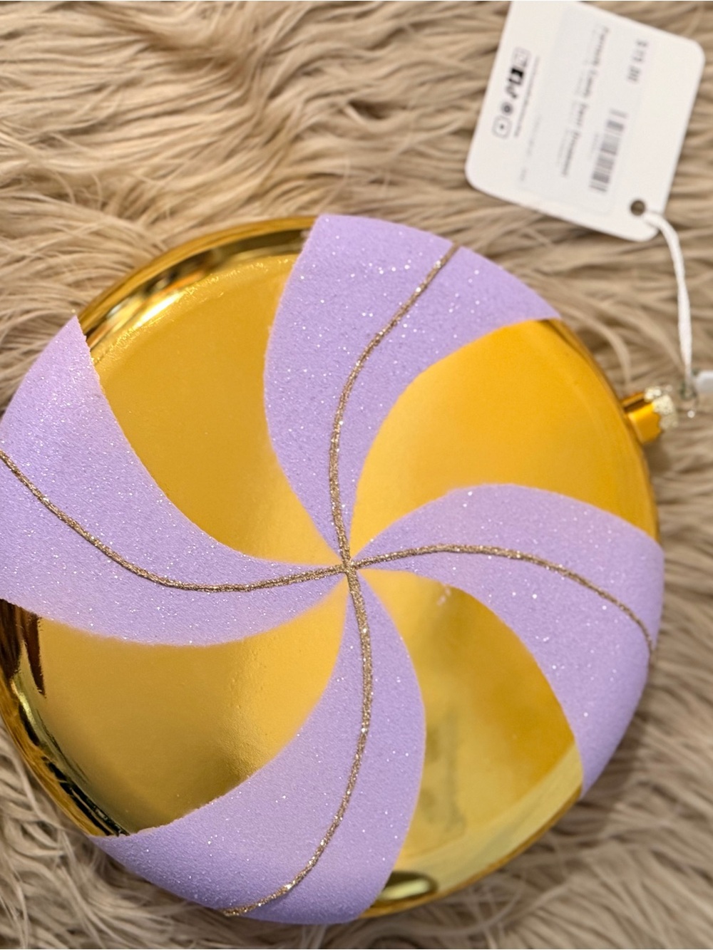 NWT Farrisilk Decorative Glitter Swirl Ornament - Lavender and Gold